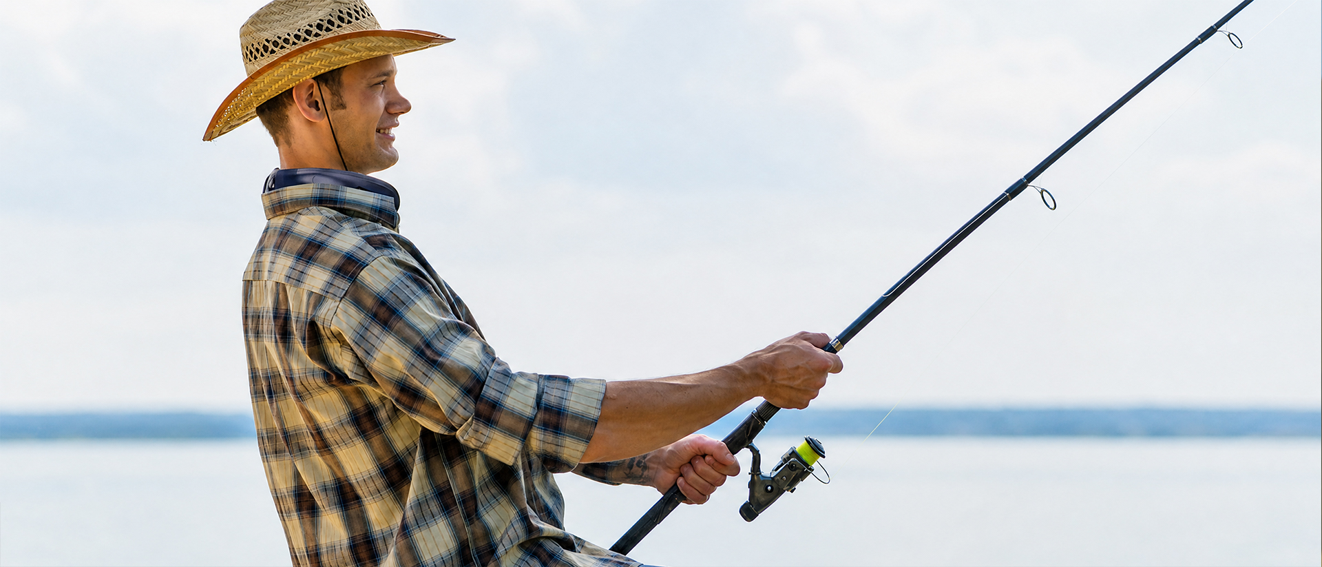 Angler wearing a Coolnivo AERO neck air conditioner outdoors